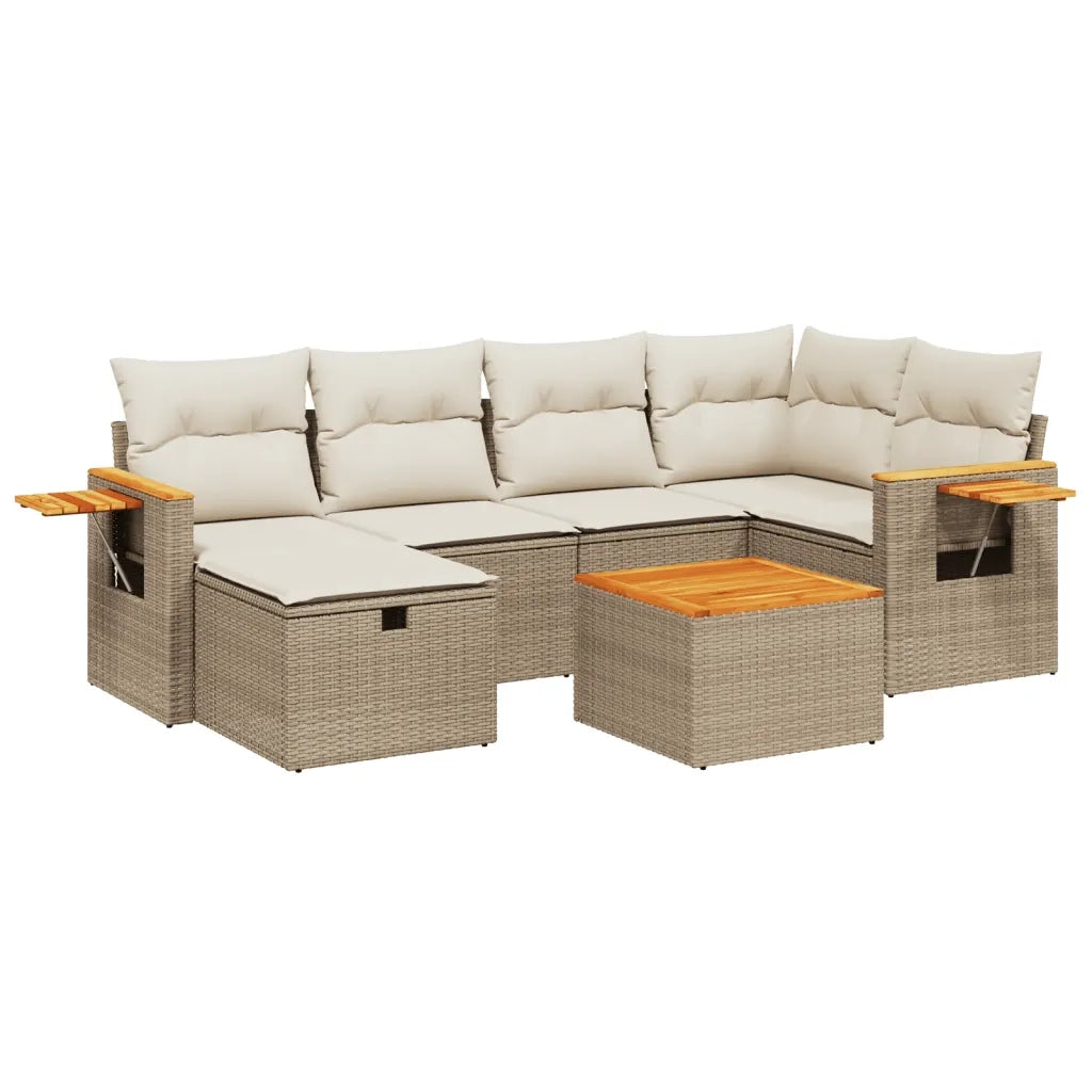 Set Divani da Giardino 7 pz con Cuscini Beige in Polyrattan