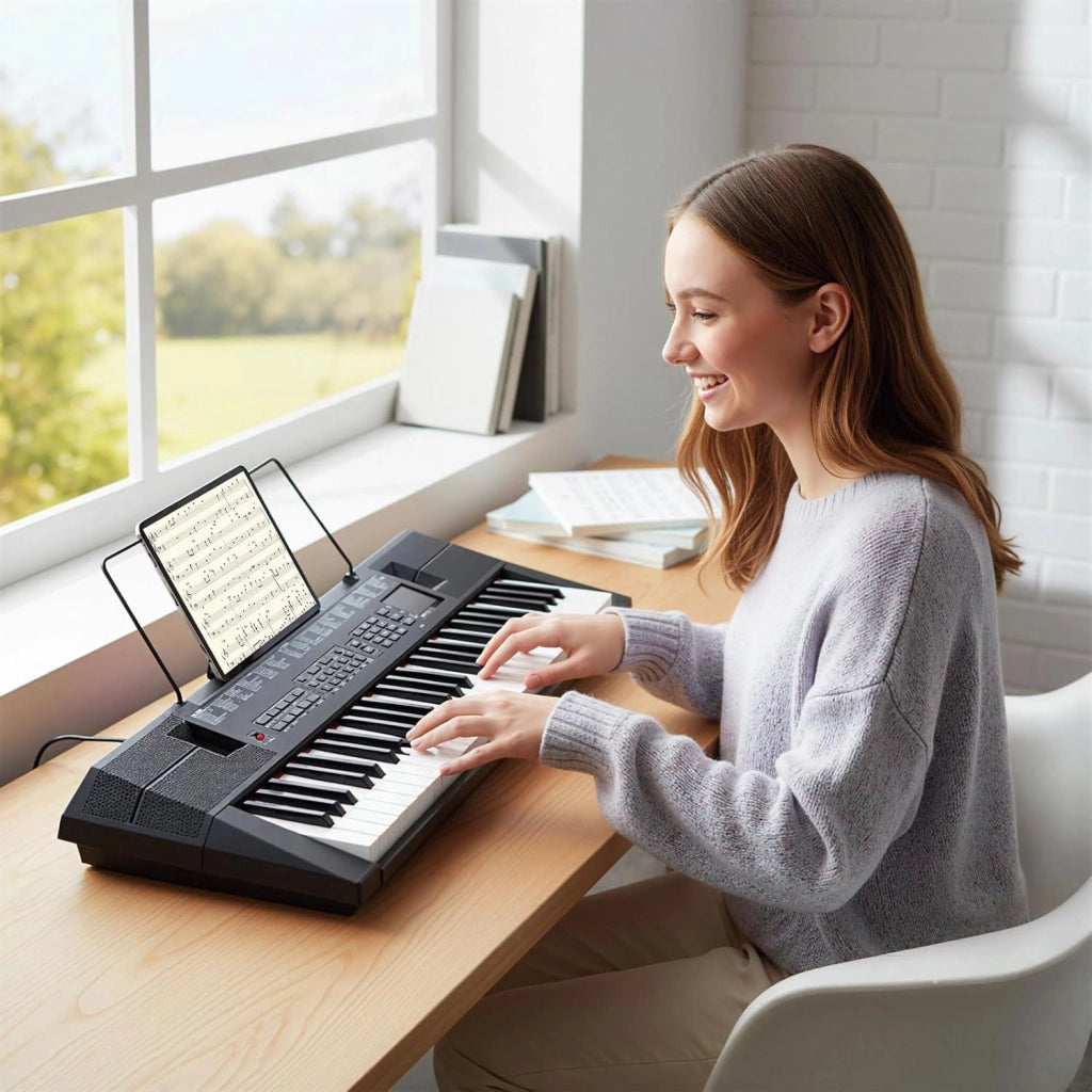 Tastiera Pianoforte a 54 Tasti per Principianti, Pianoforte Digitale con 200 Ritmi e 200 Suoni, 60 Demo, Leggio, Strumento Musicale Educativo per Bambini, Adolescenti e Adulti, Nero