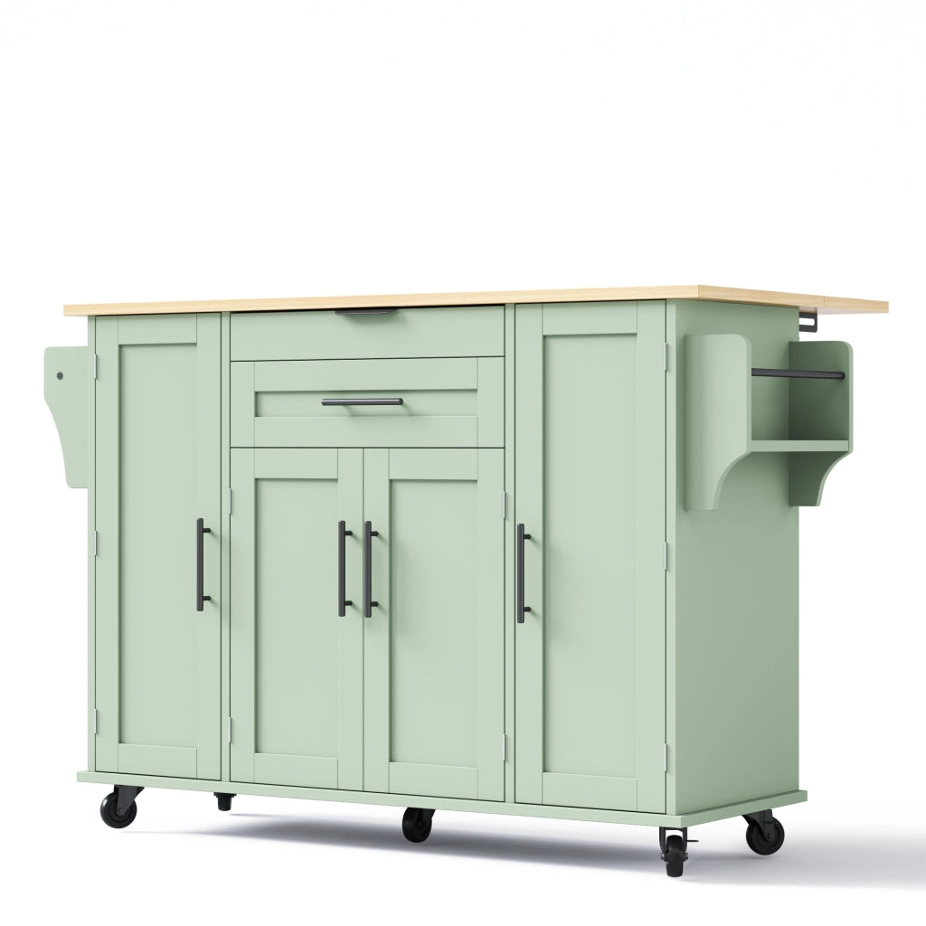 Carrello cucina mobile con piano estraibile 120x45 cm, anta doppia, cassetto nascosto e ripiani regolabili, verde anticato