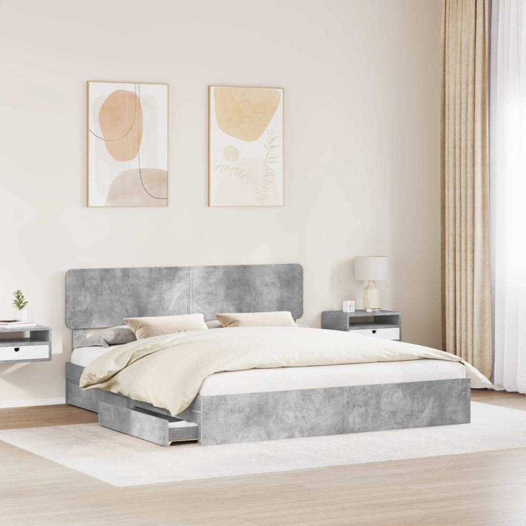 Letto con Contenitore con testiera Grigio cemento 180 x 200 cm 3412251
