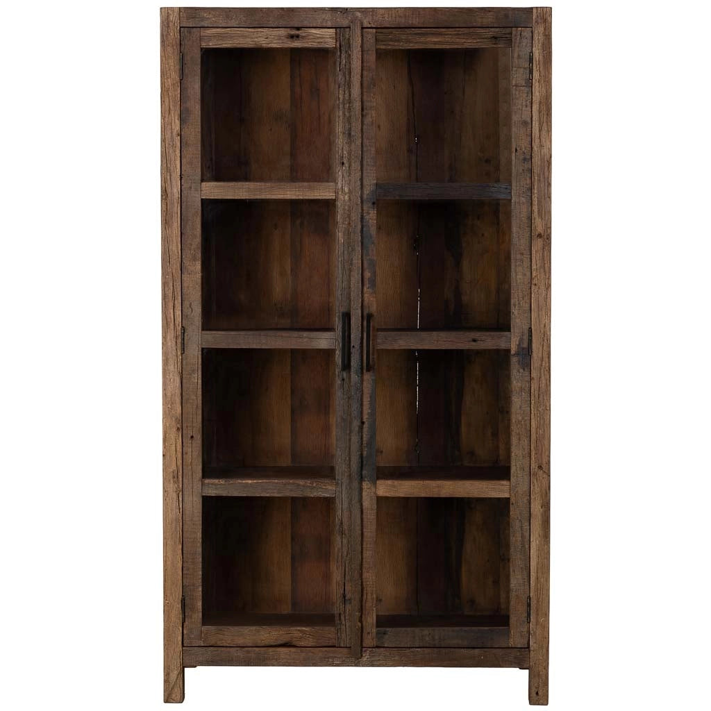Vetrina artigianale in legno con 2 ante marrone, 100x40x180h cm