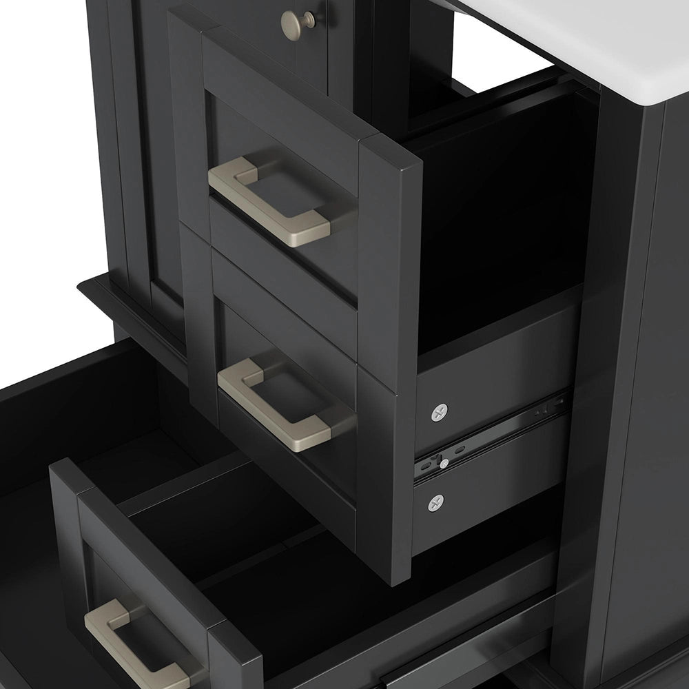 Armadio bagno elegante - Xylo - 73x45,5x83,5 cm - Nero - Laccato, lavabo ceramica, ripiani regolabili