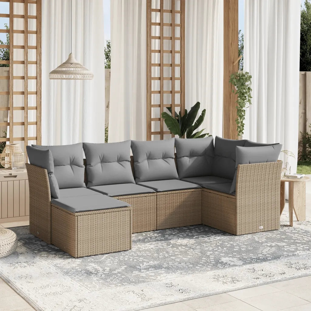 Set Divano da Giardino 6 pz con Cuscini Beige Misto Polyrattancod mxl 116944
