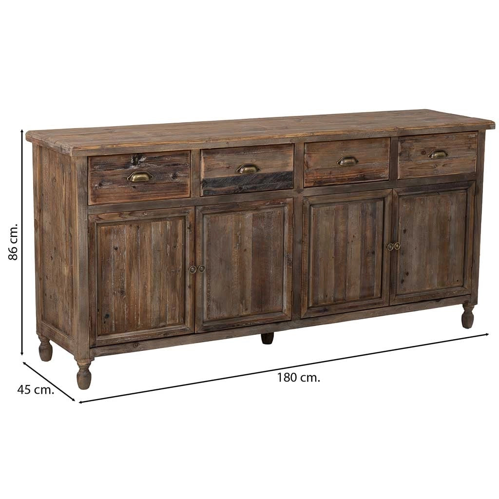Credenza in legno con 4 cassetti e 4 ante 180x45x86