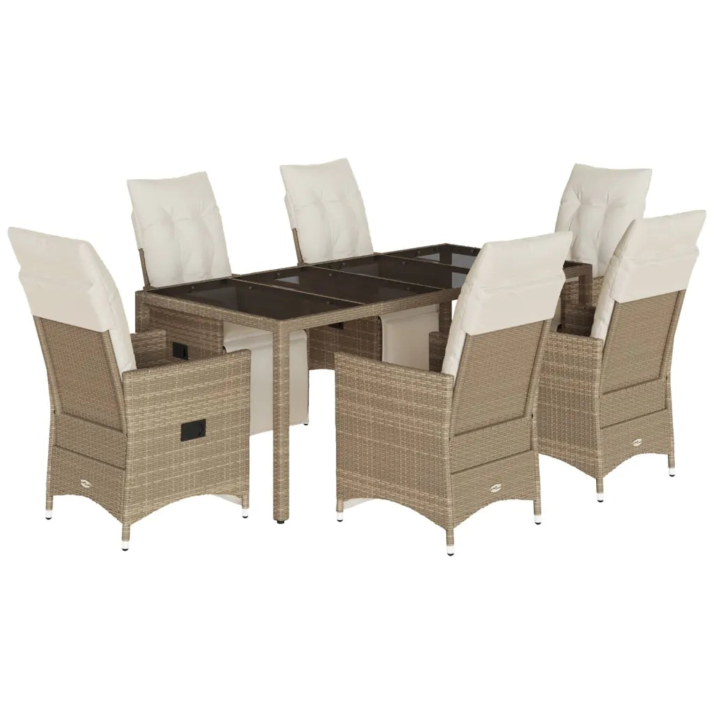 Set da BistrÃ² da Giardino 7 pz con Cuscini Beige in Polyrattan