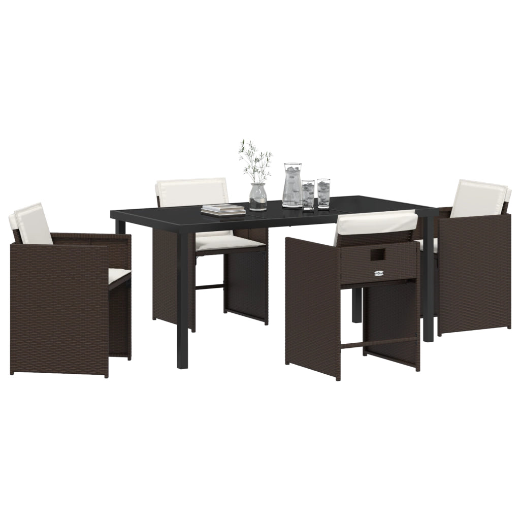 Set da pranzo da giardino 5 pezzi con cuscini marrone polyrattan