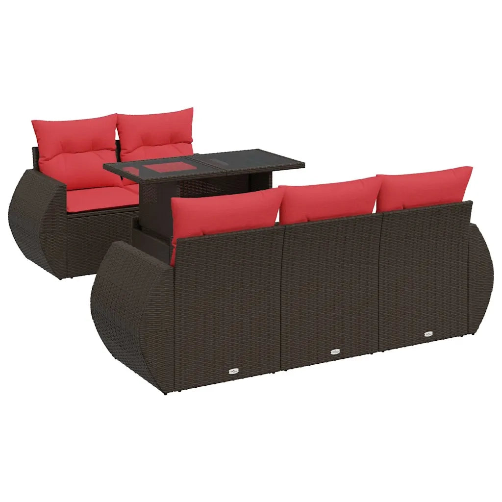 Set Divano Giardino 6 pz con Cuscini Marrone Polyrattan Acacia 3326575