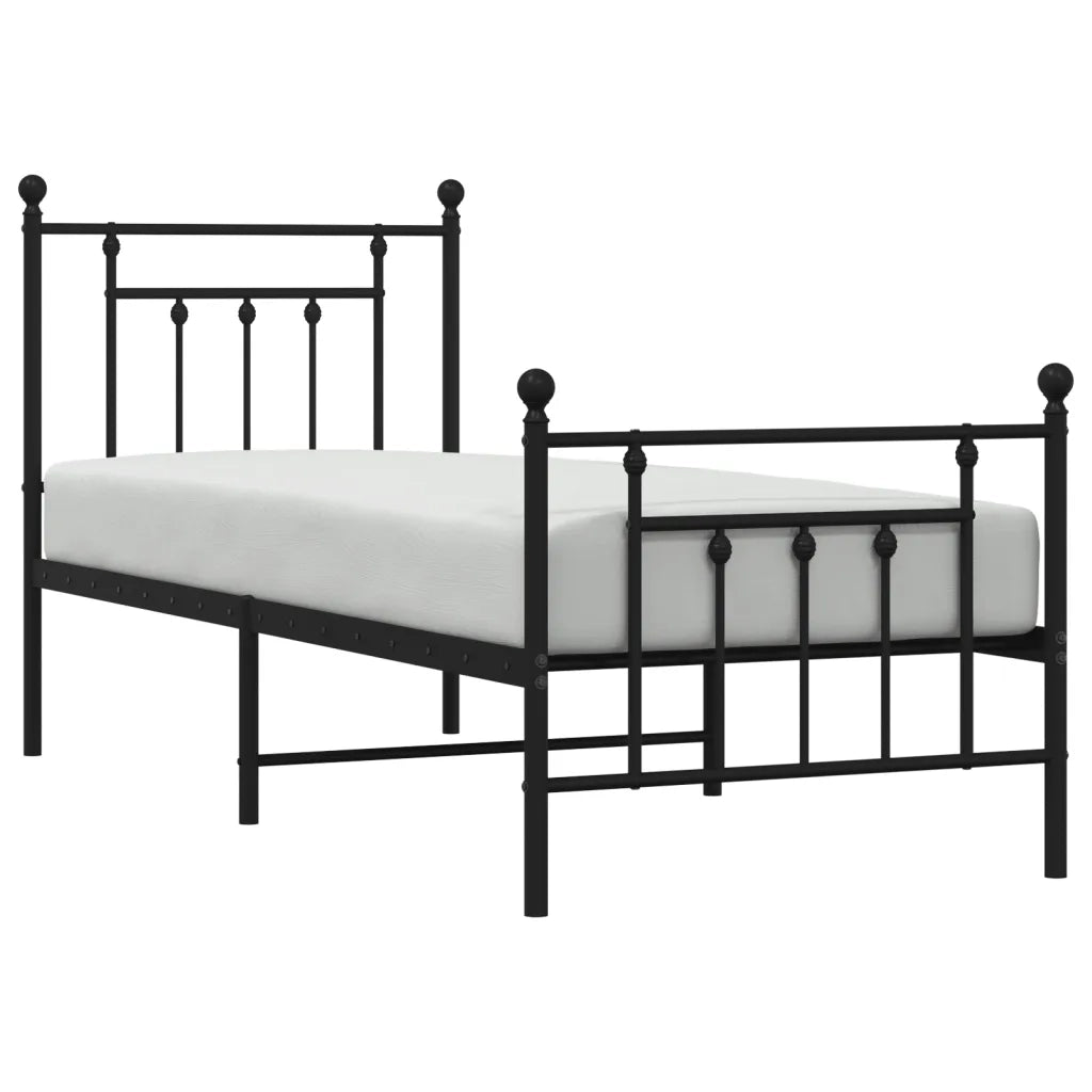 Letto singolo | Letto per adulti | Giroletto con Testiera e Pediera Metallo Nero 75x190 cm