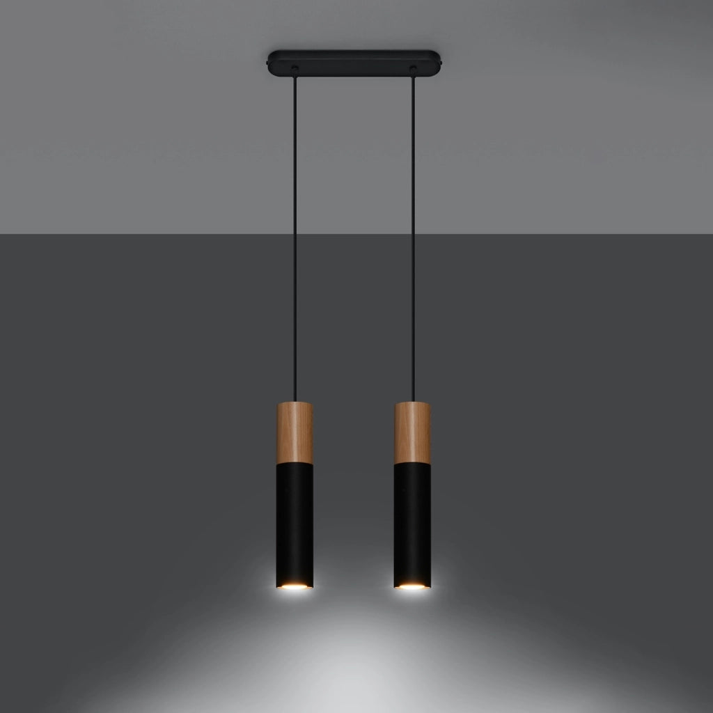 Lampada a sospensione MARCOS 2 nera legno GU10 Pure Lume