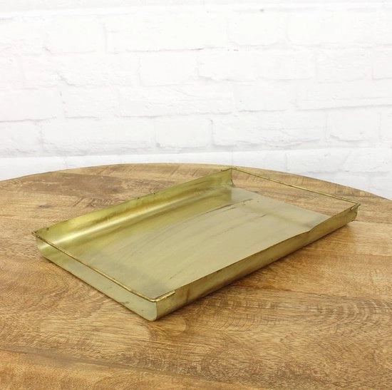 Piatto di servizio in metallo dorato 31 cm rettangolare - manico - decorazione da tavola - piatto per candele - piatto da servizio - piatto per frutta - accessorio per la zona living - moderno - acquista online
