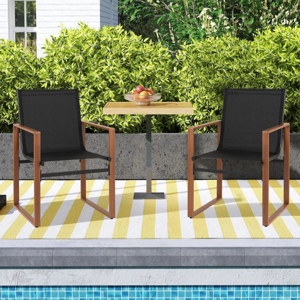 Set di 2 sedie da pranzo da esterno e telaio in metallo, Sedia da patio con seduta e schienale traspiranti Nero-Sedie da esterno