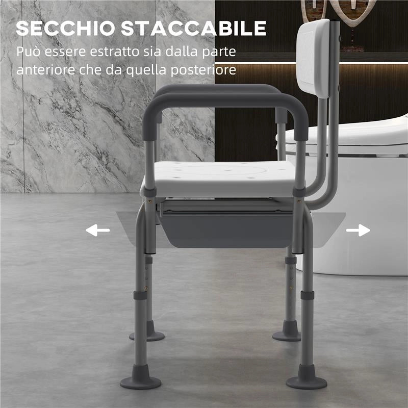 SEDIA DA DOCCIA 3 IN 1 CON SCHIENALE E BRACCIOLI, ALTEZZA REGOLABILE E PIEDINI ANTISCIVOLO, BIANCO