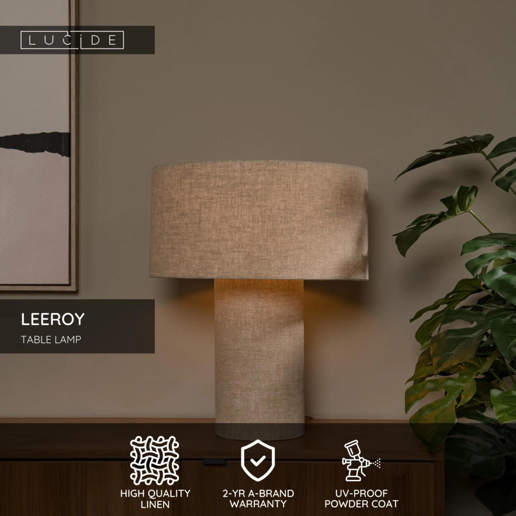 Lampada da tavolo LEEROY taupe lino 1xE27 Lucide