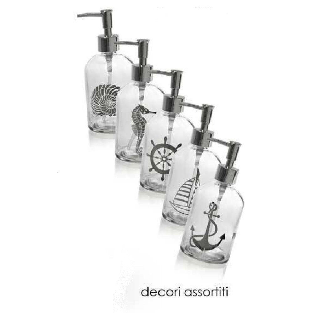 Trade Shop - Porta Sapone Liquido Dosatore Silver 450ml 8x18 Cm Vetro Decori Assortiti 775680 -