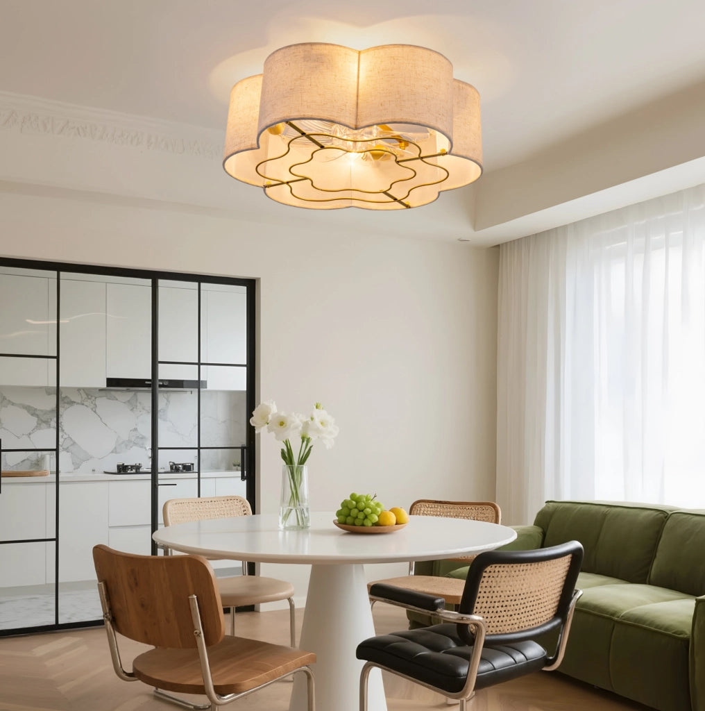 Ventilatore da soffitto con luce a forma di fiore; controllo via app e telecomando; rame