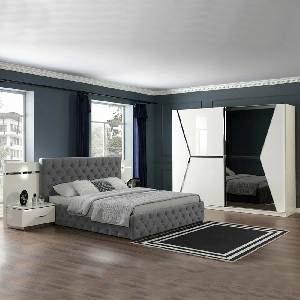 Camera da letto Rams armadio 2 ante scorrevoli colore bianco lucido