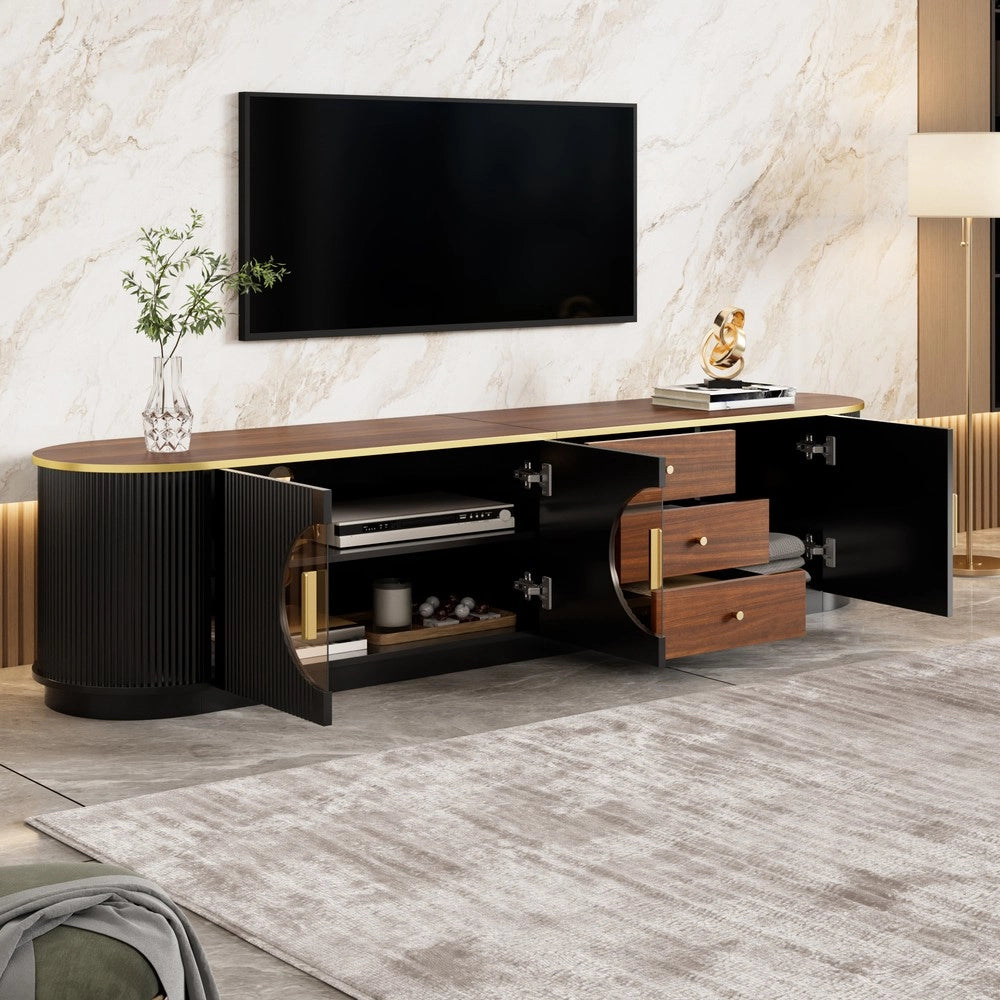 Mobile TV Lowboard ¨C MINIMAL ¨C Vetro Marrone, MDF, Maniglie in Alluminio, Design con Scanalature