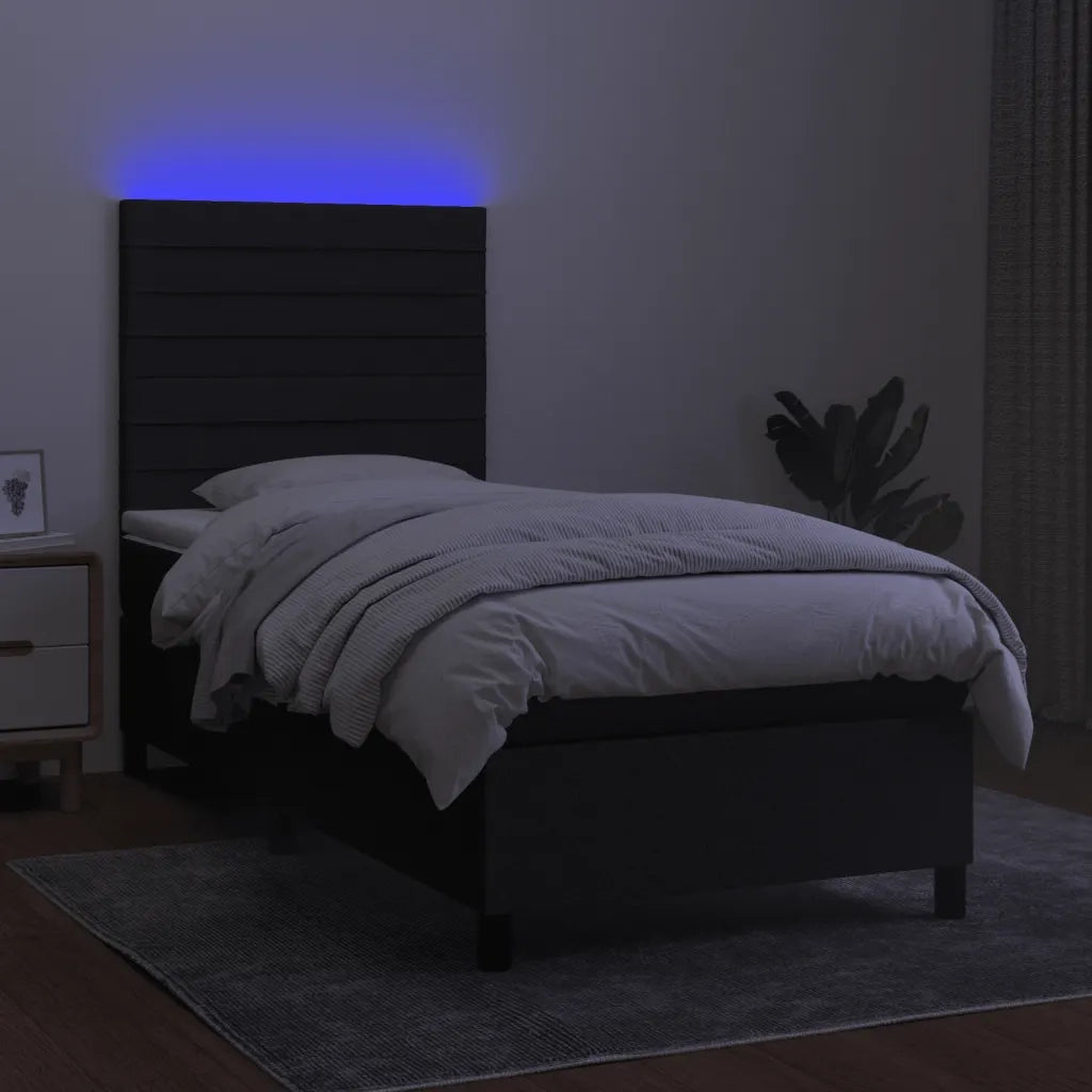 Letto a Molle con Materasso e LED Nero 90x200 cm in Tessuto 3134927