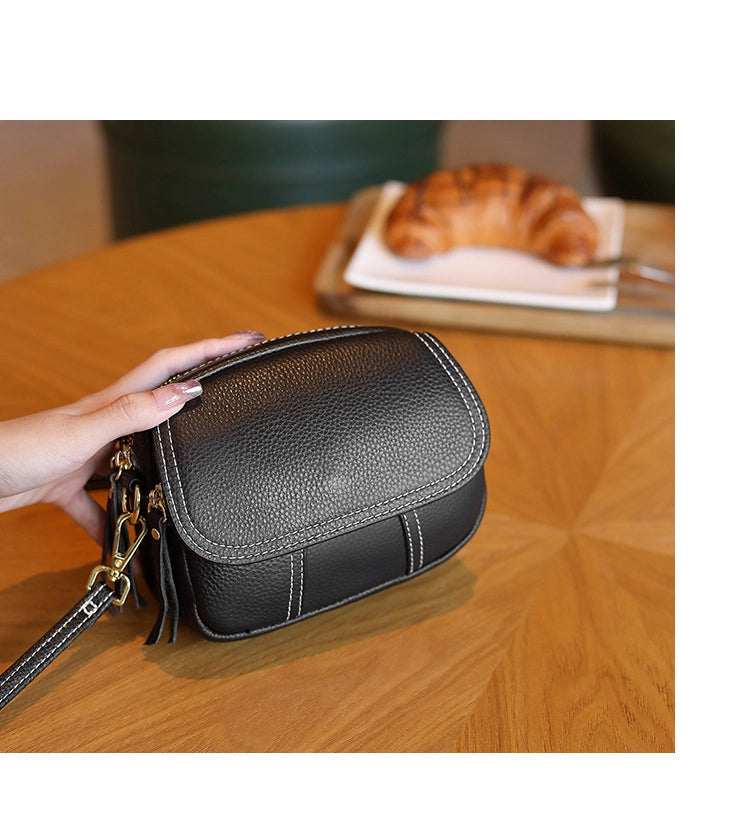 Borsa a tracolla piccola da donna in vera pelle, modello Hobo, colore nero