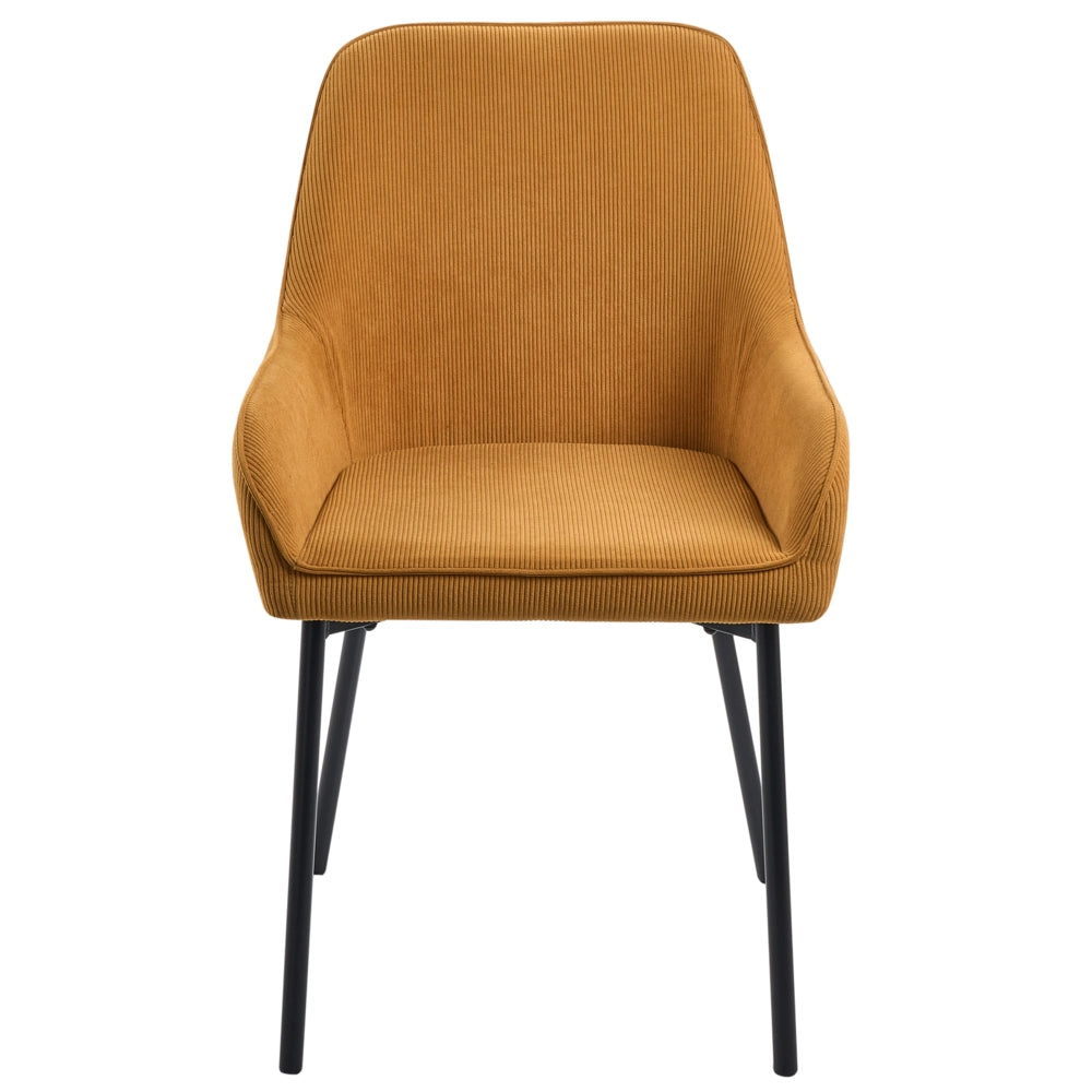 Set di 2 sedie per sala da pranzo Seduta imbottita in tessuto di velluto a coste giallo Gambe in metallo Nero Stile moderno