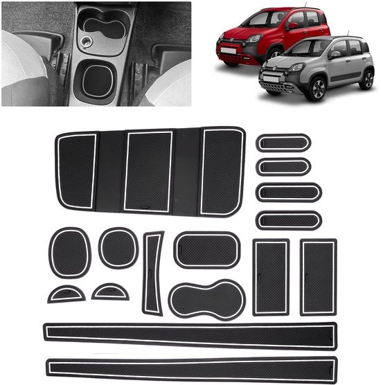 Materassini Antislip per Auto, FIAT Panda (2021-2025) | Mattoncini in gomma Origineali per Console Centrale, Porta Bevande e Spaziature Portiere | Adatti a FIAT Panda Cross Hybrid 4x2 (bianco)