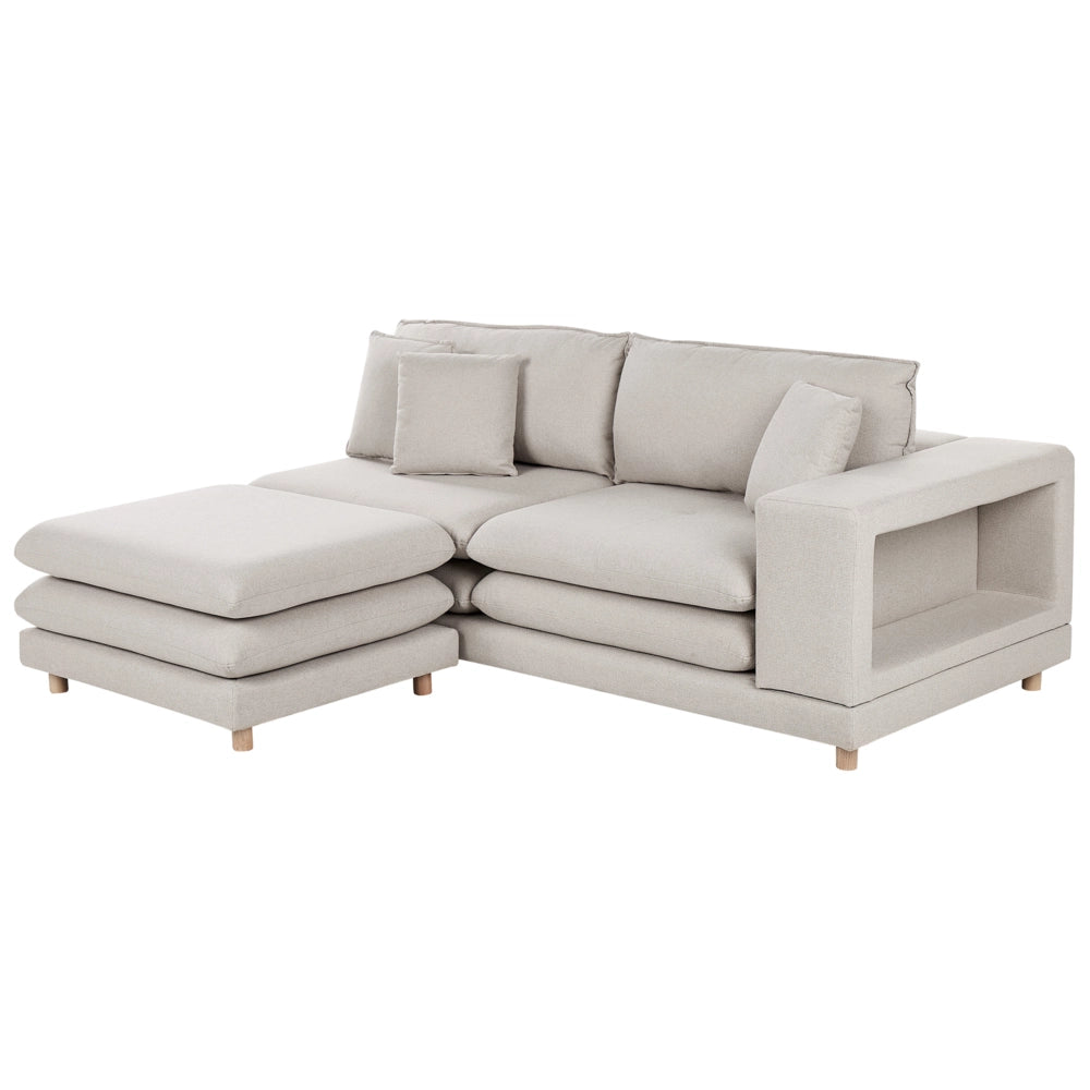 Divano moderno modulare a 2 posti tessuto beige chiaro con schienale imbottito con pouf classico