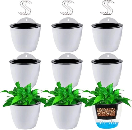 9 contenitori per piante autosostentanti in plastica con 9 appendi, vasi da fiore appesi, vasi per piante per balcone, giardino, cancello
