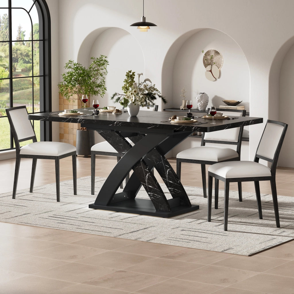 TAVOLO da pranzo allungabile 120-160 cm in MDF e metallo nero