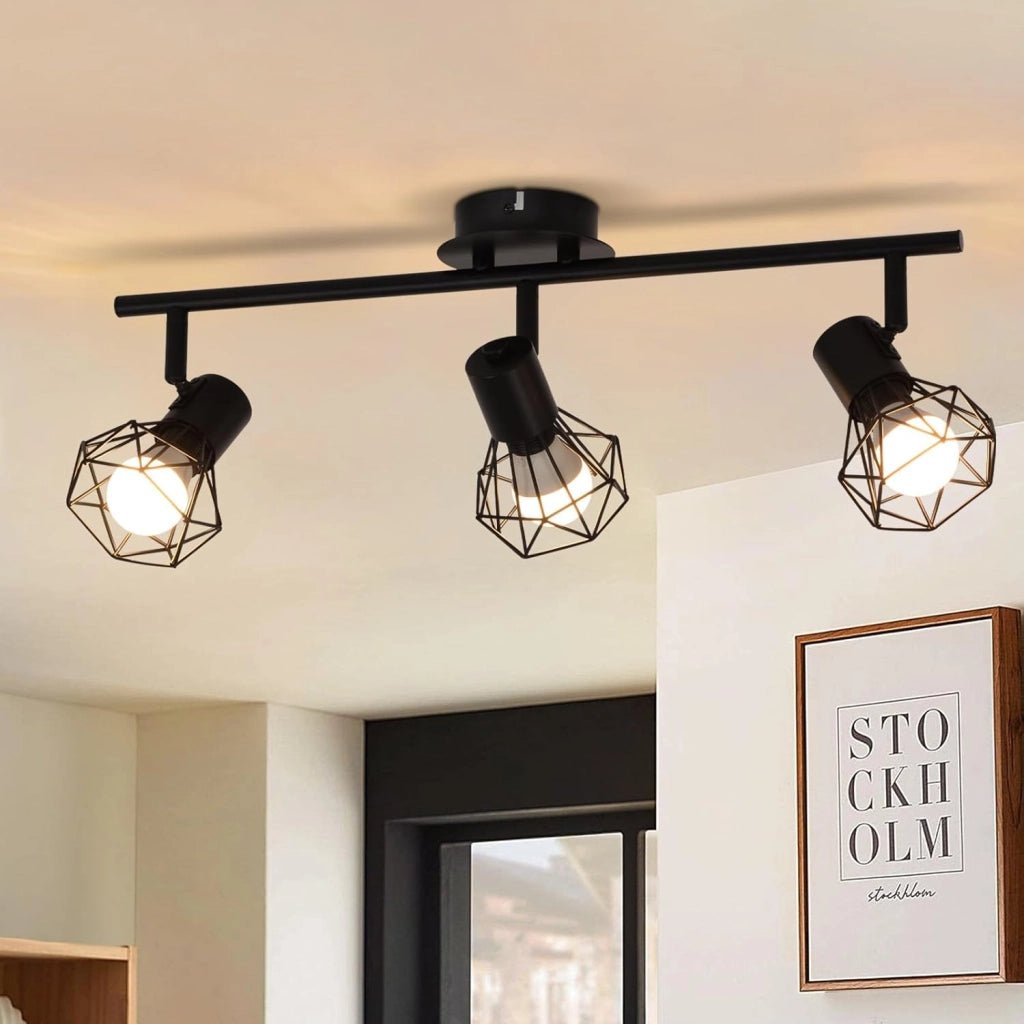 ZMH Faretto da soffitto neri 3 luci E14 retro orientabili 350° industriali per soggiorno corridoio senza lampadina