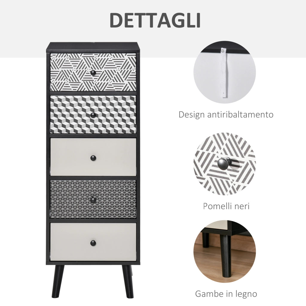 EasyComfort Mobile Cassettiera 5 Cassetti Arredamento Moderno Casa 40x40x111.5cm