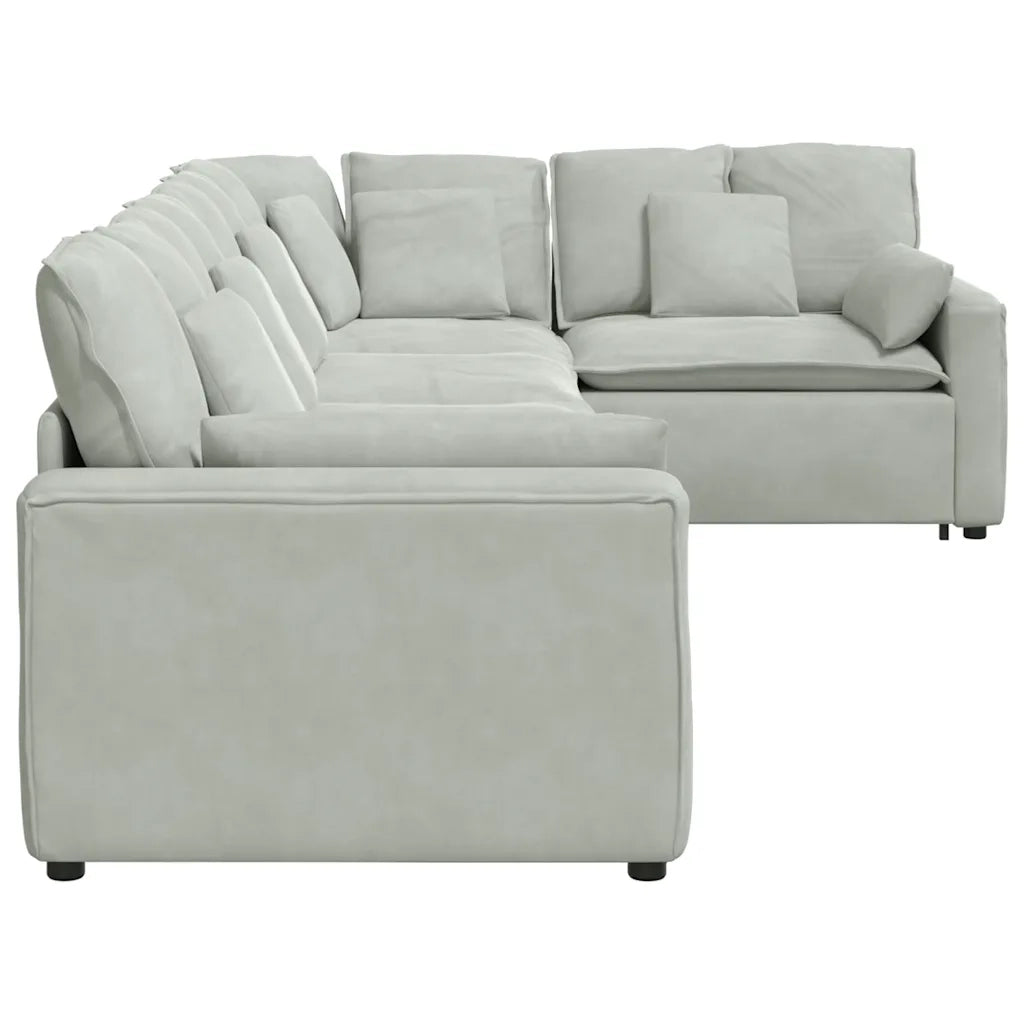 Divano Modulare con Cuscini in Velluto Grigio Chiaro 3321328