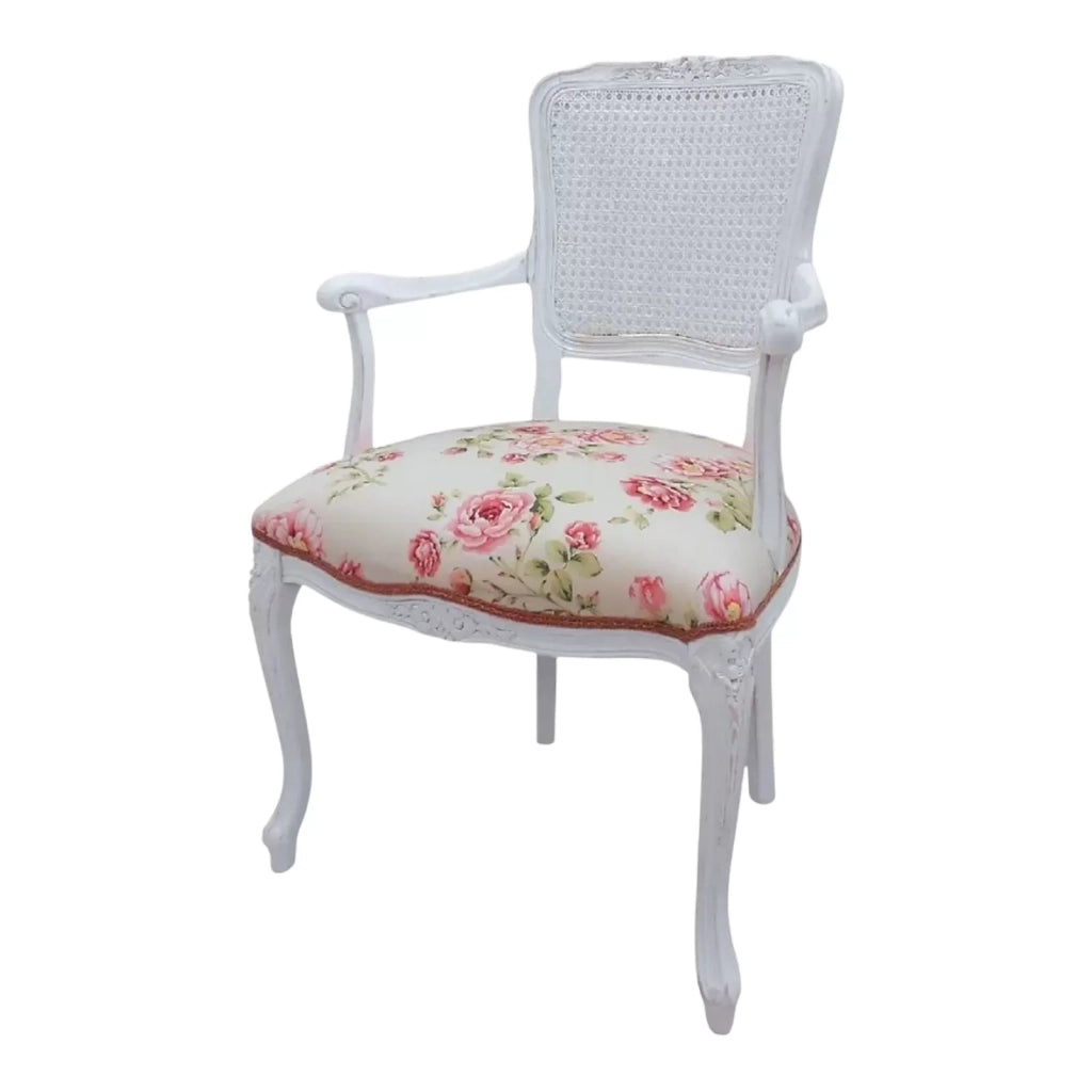 Poltrona parigina imbottita tessuto legno shabby bianco 55x45x85 - Mobili 2G