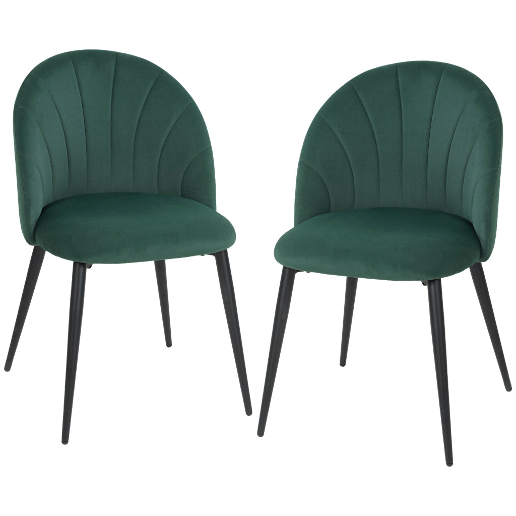 Set 2 Sedie da Pranzo Imbottite con Schienale a Conchiglia in Velluto, 52x55x79 cm, Verde Scuro
