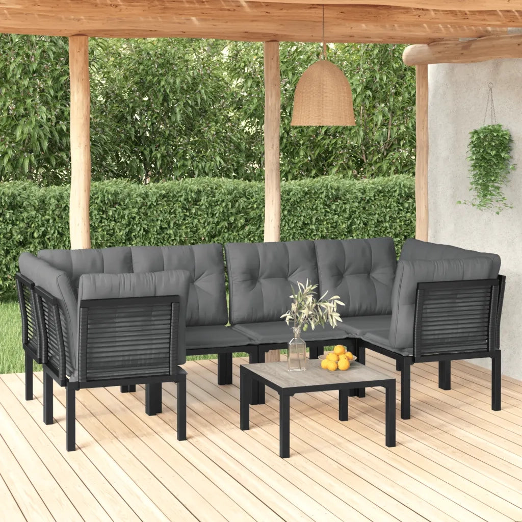 Set Salotto da Giardino 7 pz | Set di Mobili da Esterno Nero e Grigio in Polyrattan