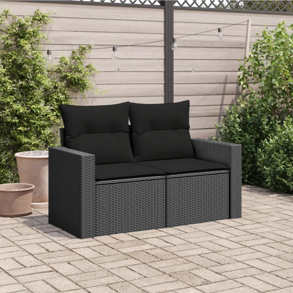 Divano da Giardino con Cuscini a 2 Posti Nero in Polyrattancod mxl 87724