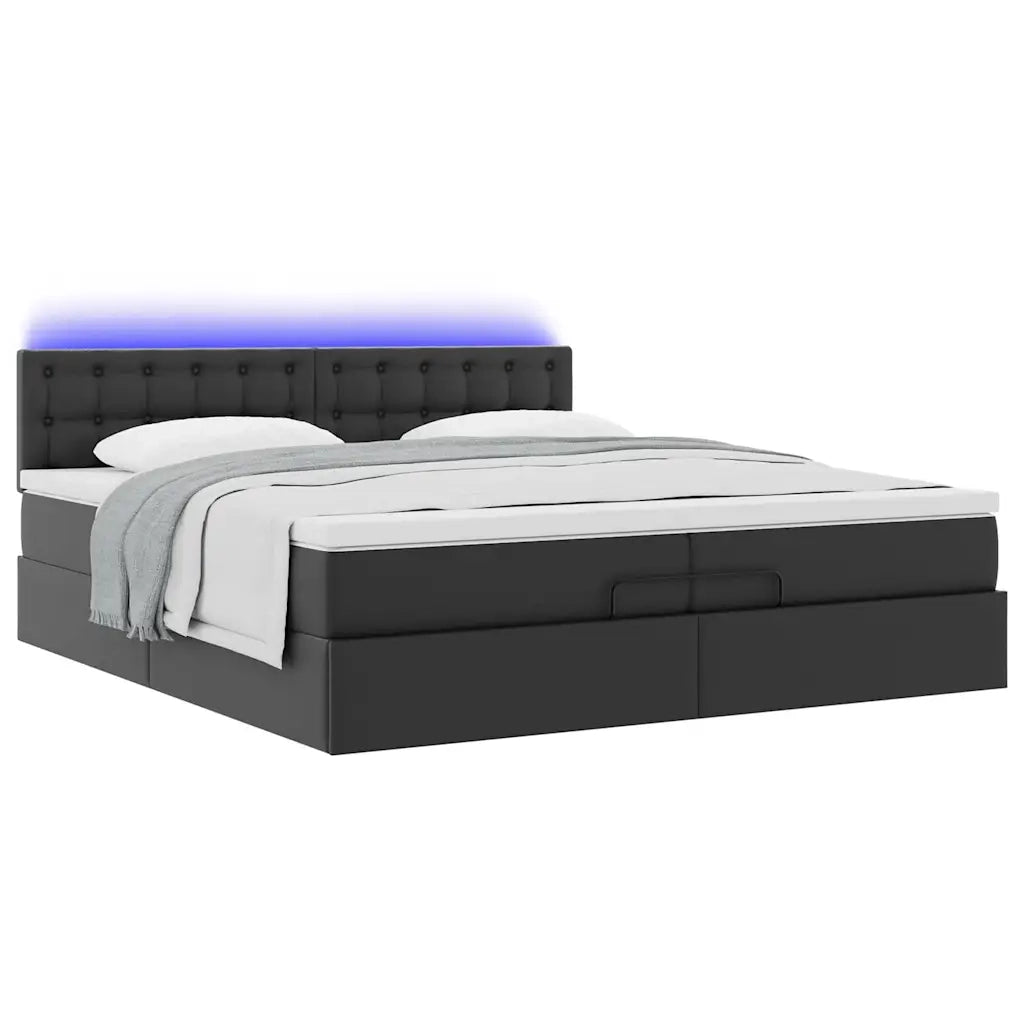 Struttura Letto Pouf con Materasso Nero 200x200 cm Similpelle