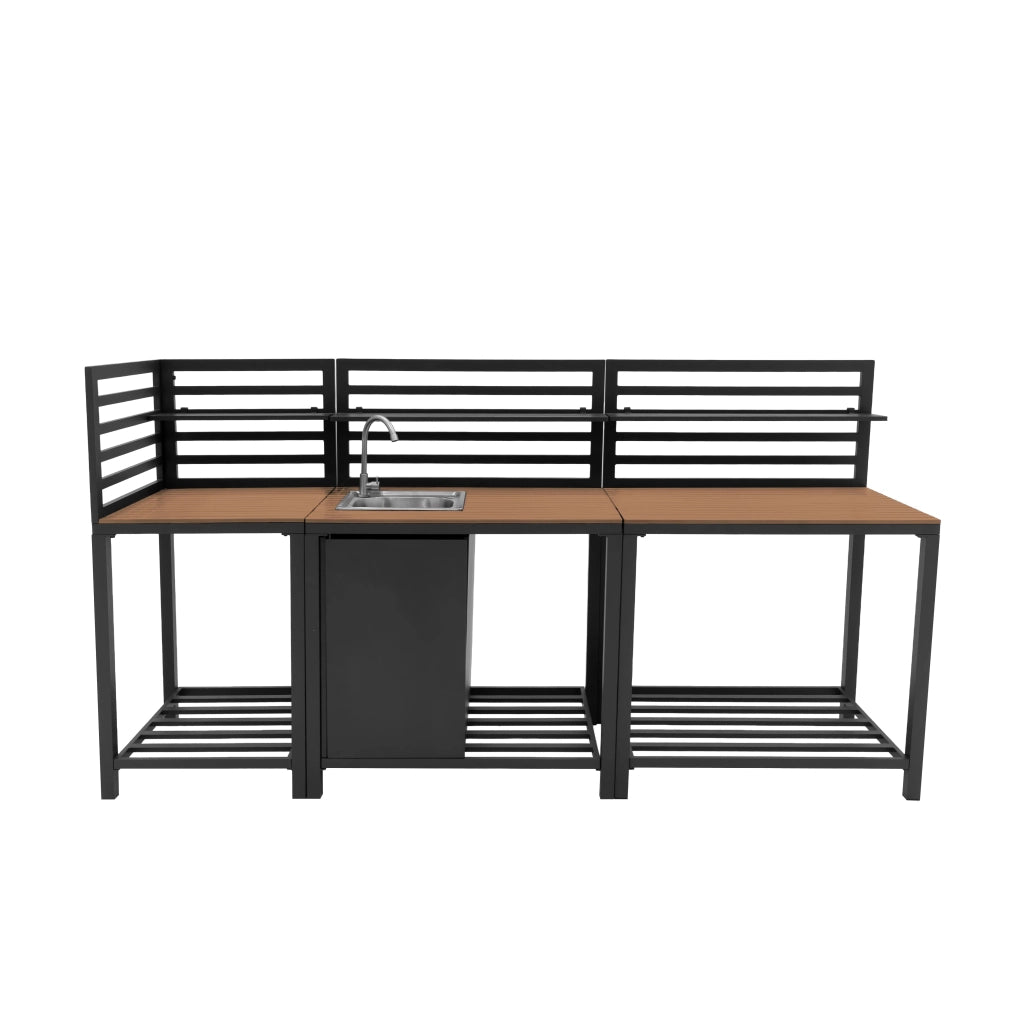 Cucina da Esterno 3 Pezzi con Lavello Modulare Angolare Alluminio Legno