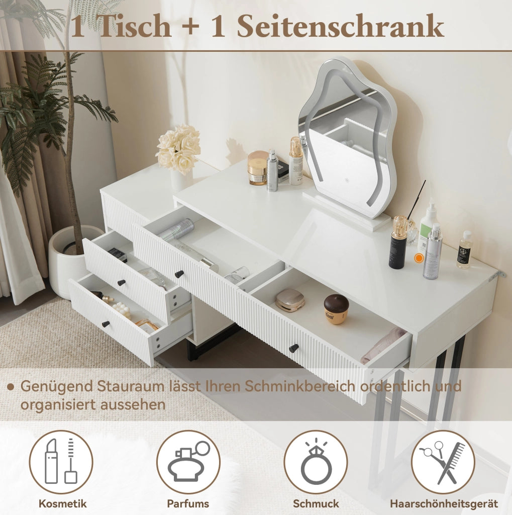 Tavolo da trucco con specchio LED dimmerabile; 100x40x76 cm; bianco