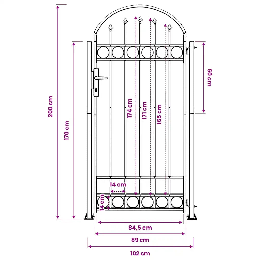 vidaXL Cancello per recinzione Grigio 102 x 200 cm Acciaio