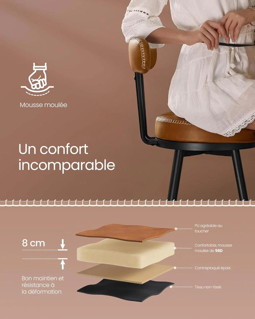 Set di 4 sgabelli da bar sedie da cucina con seduta imbottita design in PU con cuciture in stile moderno di metà secolo per cucina o bar marrone 12_0005372