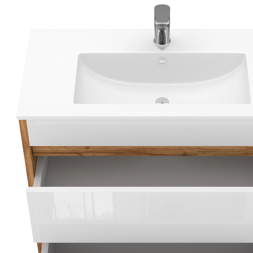 Mobiletto per lavabo Detmold Rovere dorato 2 parti, mobile base 80 cm Vicco