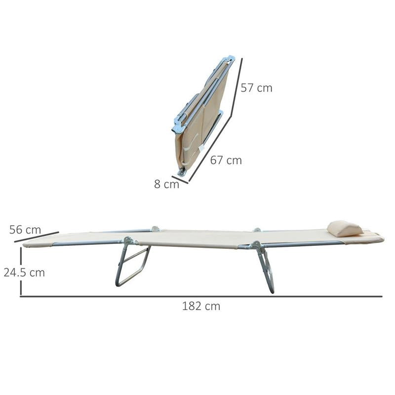 SET 2 LETTINI PRENDISOLE PIEGHEVOLI CON SCHIENALE RECLINABILE A 4 LIVELLI, METALLO E TESSUTO A RETE, BEIGE