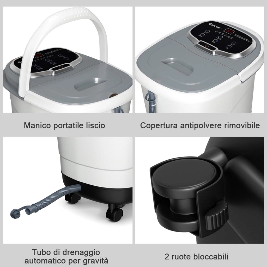 Idromassaggio per Piedi, Pediluvio Massaggiatore Plantare Massaggio Shiatsu, con Funzione Calore Timer e Rulli Luce a Infrarossi, Idromassaggiatore 15L (Grigio)