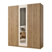 Armadio VERTIGO - 3 porte 179x215 cm – Rovere selvaggio e beige sabbia – Con specchio centrale