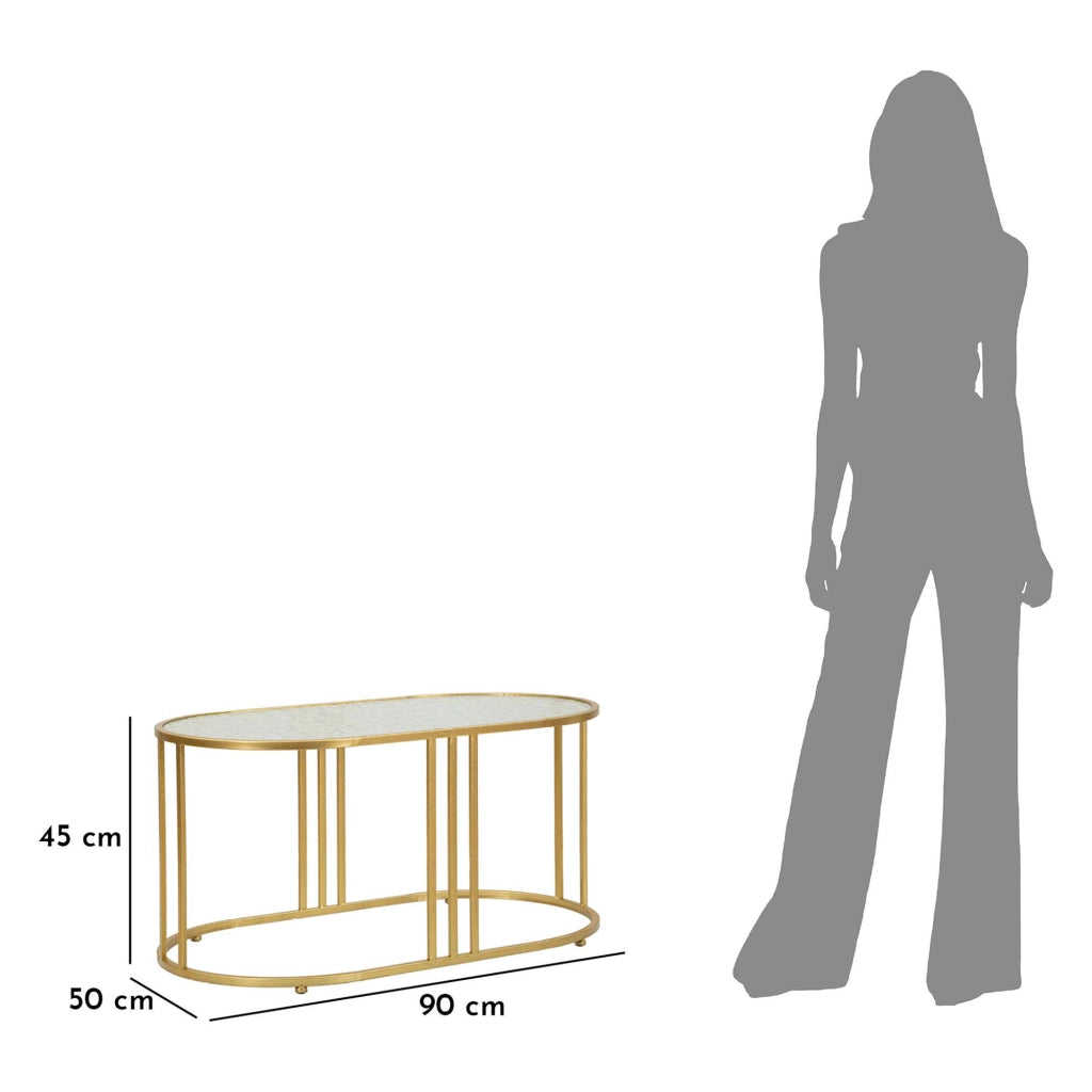 Fadali, Tavolino da Salotto Forma Ovale, 90x50x45h cm oro