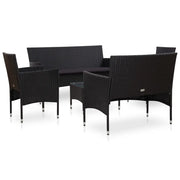Set Divani da Giardino 5 pz | Set Salotto da Giardino con Cuscini in Polyrattan Nero
