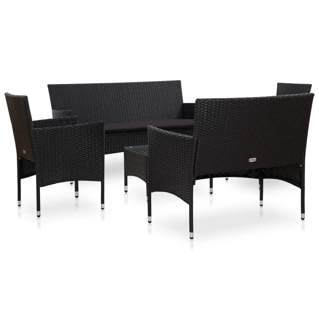 Set Divani da Giardino 5 pz | Set Salotto da Giardino con Cuscini in Polyrattan Nero