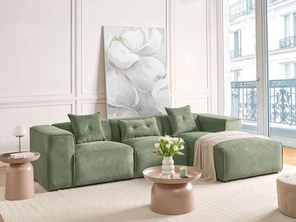 Divano Angolare Ciniglia Verde Scuro 3 Posti Cuscini Extra versione sinistra stile Moderno