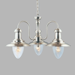 Lampadario Classico Fisher Man Acciaio Argento Vetro 3 Luci E27