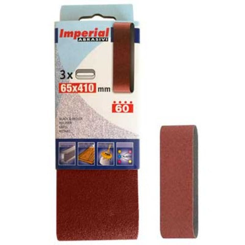 NASTRO ABRASIVO MM 65 X 410 Grana 60 - 3 pezzi per levigatrice Imperial